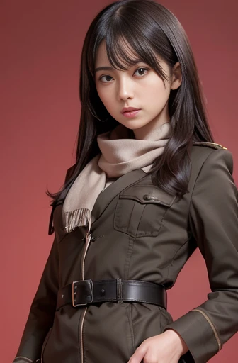 a lot of details, (slender waist), 30 years old, detailed black hair, beautiful detailed hair, super fucking beautiful, complex details beautiful and delicate eyes, perfect hands, (small breasts best quality), perfect and delicate limbs, detailed skin, best quality, ultra-detailed,
mikasa_ackerman, grey eyes, black hair, hair between eyes, short hair, expressionless, brown jacket, jacket with front opening, red scarf, paradis military uniform, full body,