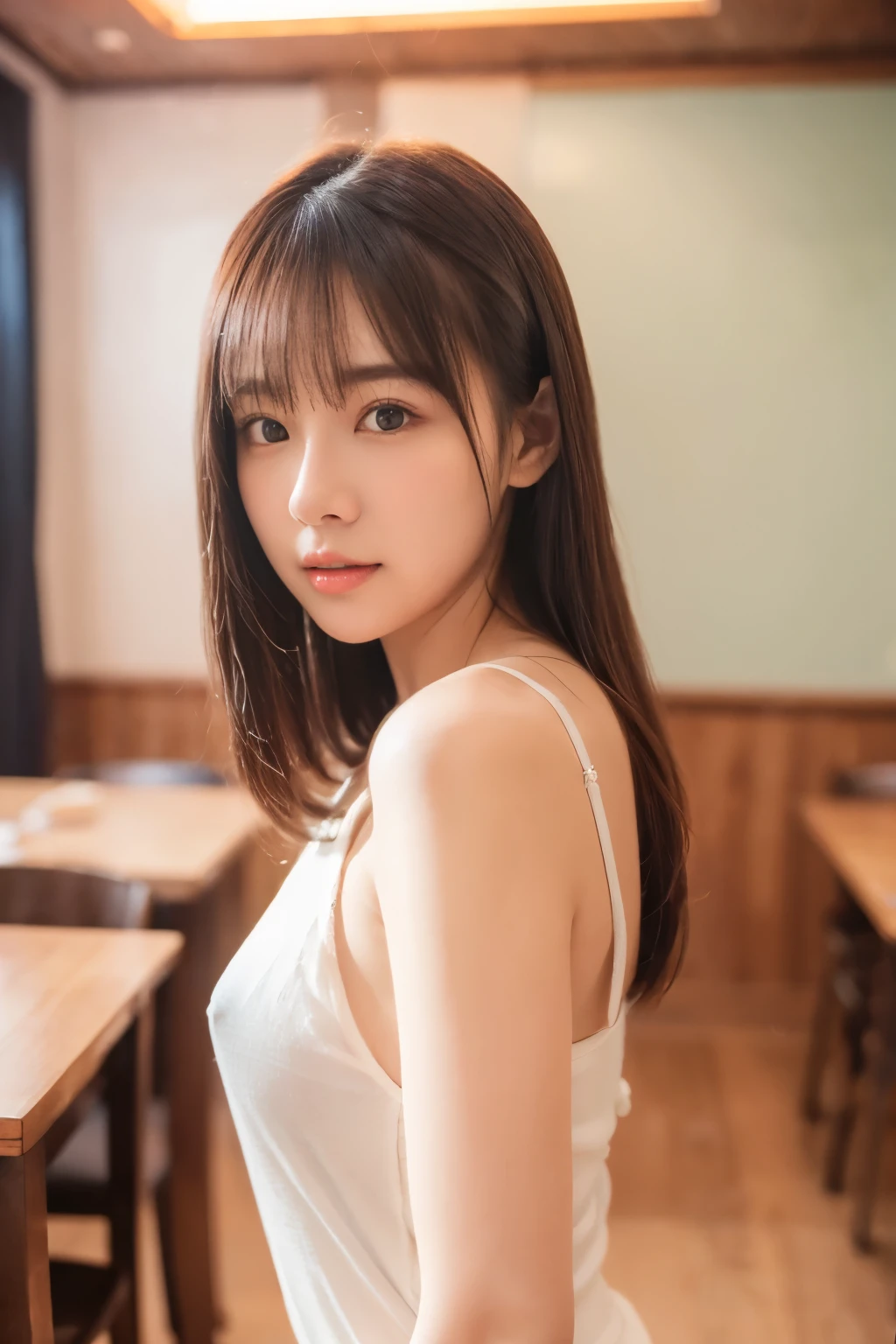 Ulzzang-6500-v1.1, (RAW Photos:1.2), (Photorealistic), Beautiful detailed girl, (Genuine: 1.4), Very detailedな目と顔, Beautiful and fine details, Snow Scene、Large file size, High resolution, Very detailed, highest quality, [masterpiece:1.6], Awareness-raising, Very detailed, Hmph, In detail, highest quality, 8k wallpaper, Cinema Lighting, One Girl, 17 years old, Perfect figure, Cute droopy eyes、Beautiful big eyes、Pieck Finger, ((Tabletop)), highest quality, One Girl, eye shadow, Upper Body, Portraiture, ((Full Body Shot:1.2))、