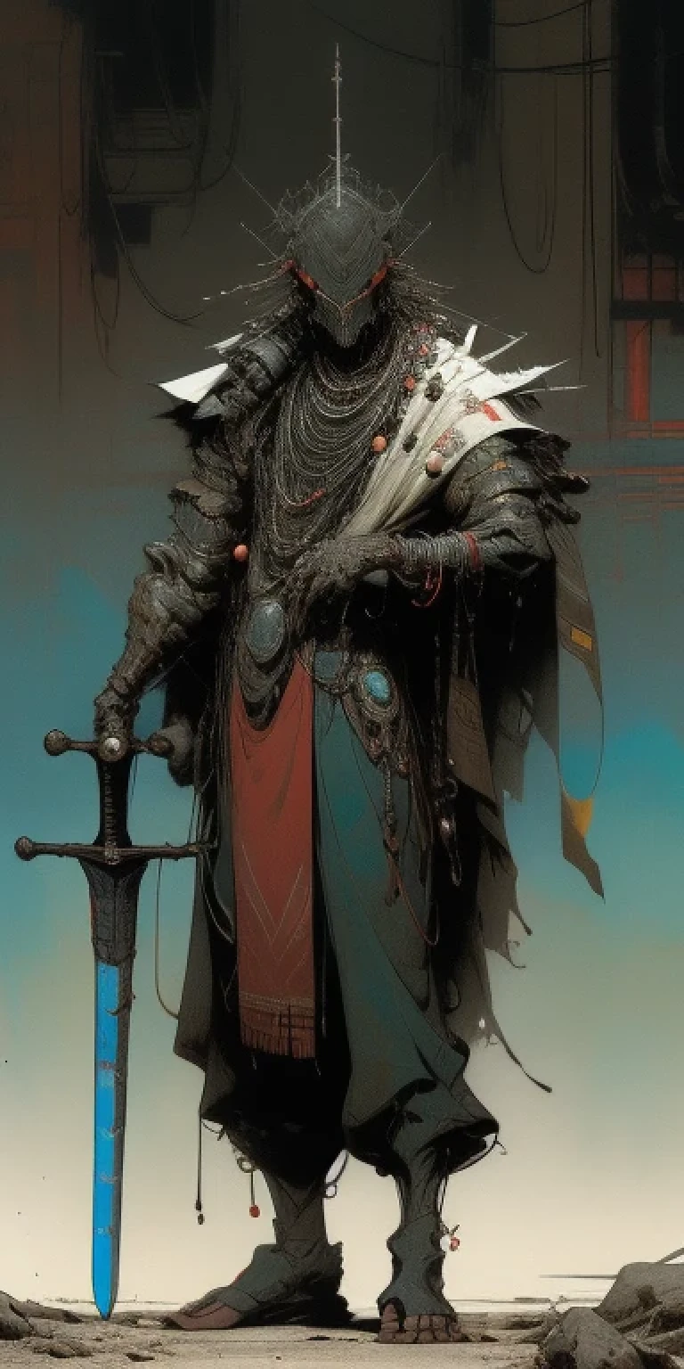 perfect proportions, anatomically correct, (head to toe: 2.0), (full body image: 2.0), solo, (Casshern: 1.6), extremely stylized, deviant art, masterpiece, highly detailed, detailed eyes, expressive detailed eyes, detailed pupils, futuristic, ((1950s scifi helmet)), ((pointy helmet)), Rubber Gloss, (flightsuit:1.4), big boots, entire body image, full body shot, nvinkpunk, professional photograph of alexander_skarsgard, tassles, large beads, (large tassels), cyberpunk, inkpunk, paint platter, ink splatter, (action pose:1.0), ((holding a sword))