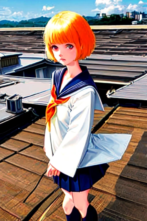 Japanese Sailor suit School rooftop Short cut Short blonde long skirt in black 80's Hairstyle that stands on end Japanese evil high school students Bad Girl