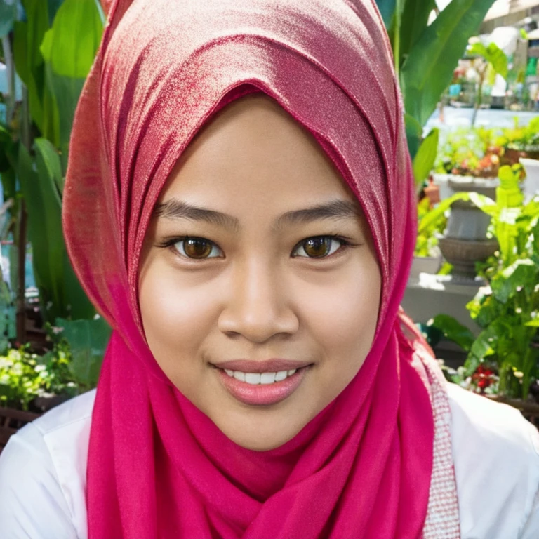 Masterpiece:1.2, high quality, best quality, high resolution, detailed, hyper realistic, 1 malay girl, wear baju kurung, big breast, ((pregnant)), wide angle photo, brown eyes, head tilt, sunset, birds flying, strawberry plant, Portrait, smile, showing teeth, (detailed face), ((sharp focus)), ((face)), upper body, mid shot portrait,