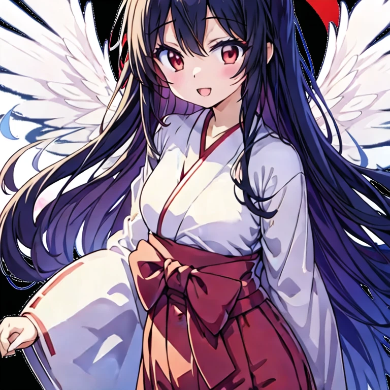 (masterpiece, best quality:1.2), 1girl, solo,
,赤い目,miko,red eyes,red long skirt,a pair of wings, 