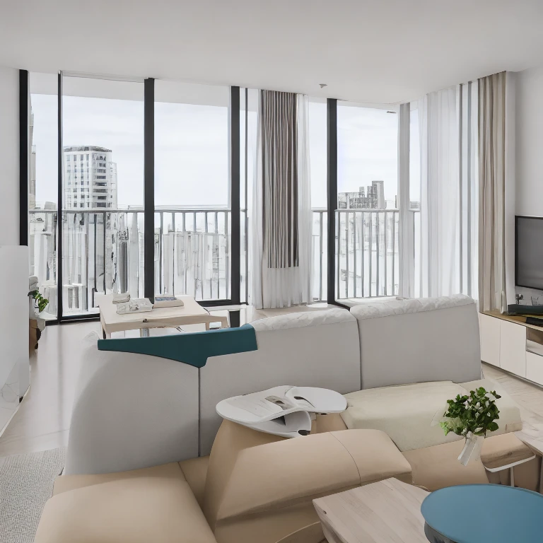 (masterpiece, best quality:1.2), KTH Basic Box - Apartment Blue, livingroom, indoor, apartment