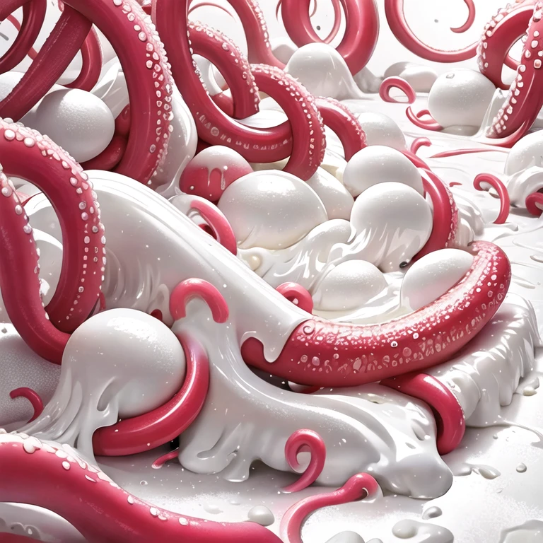 (masterpiece, best quality:1.2), white slime, white slime bubbles, pink tentacles