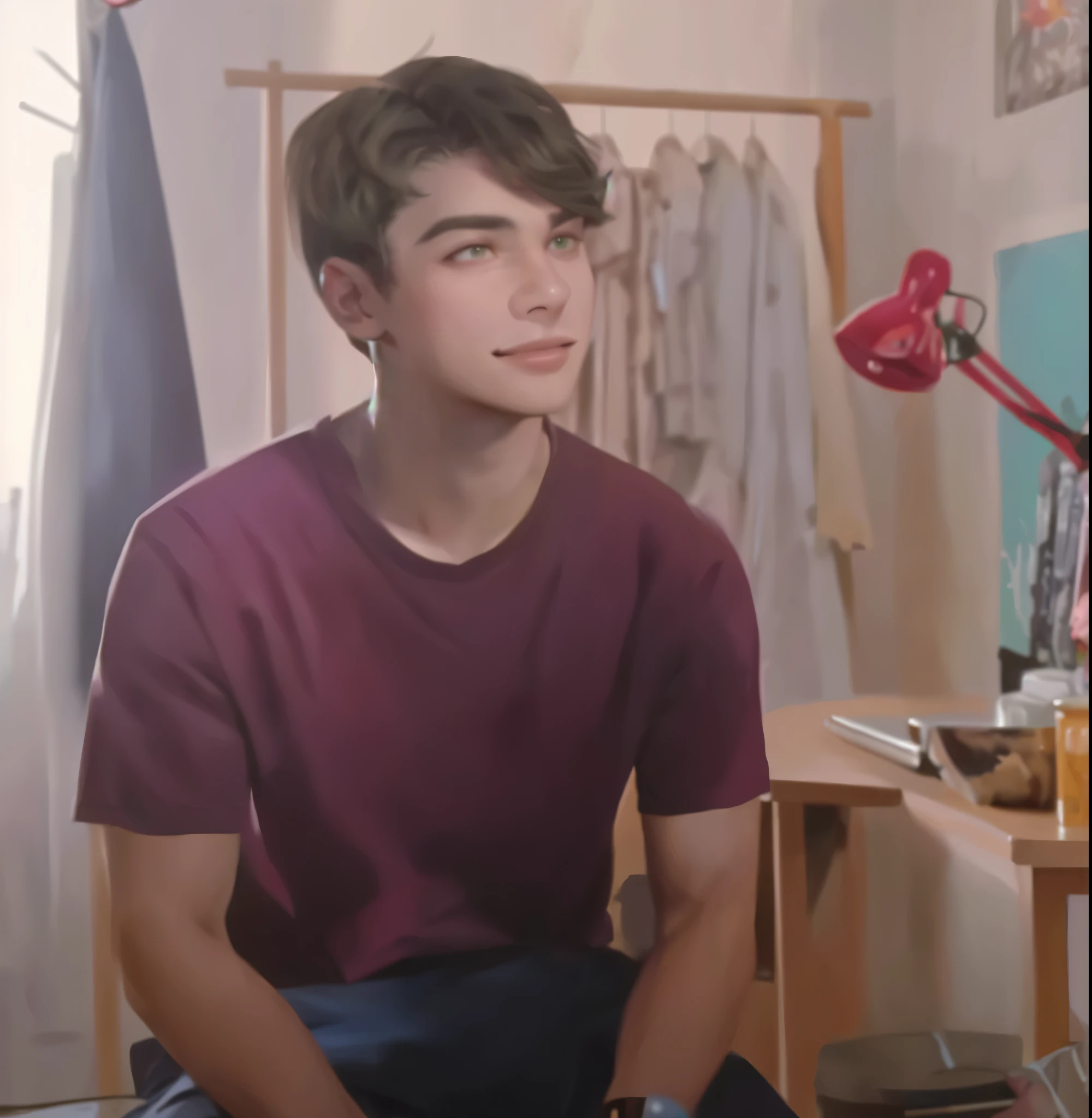 jovem masculino ojos verdes sonrrisa ironica