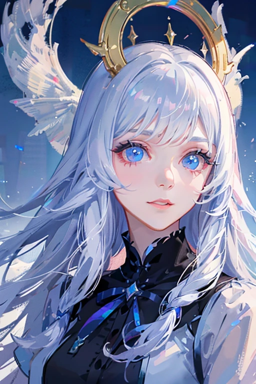 (best quality,highres,ultra-detailed,realistic:1.2),pale-skinned girl with flowing white hair resting her forehead on the snout of a majestic legendary Chinese dragon with white scales and vibrant rainbow-colored shimmer,illustration,pastel colors,sparkling scales,ethereal atmosphere,dragon's long whiskers,dragon's piercing blue eyes,girl's delicate features,whimsical background,tender moment