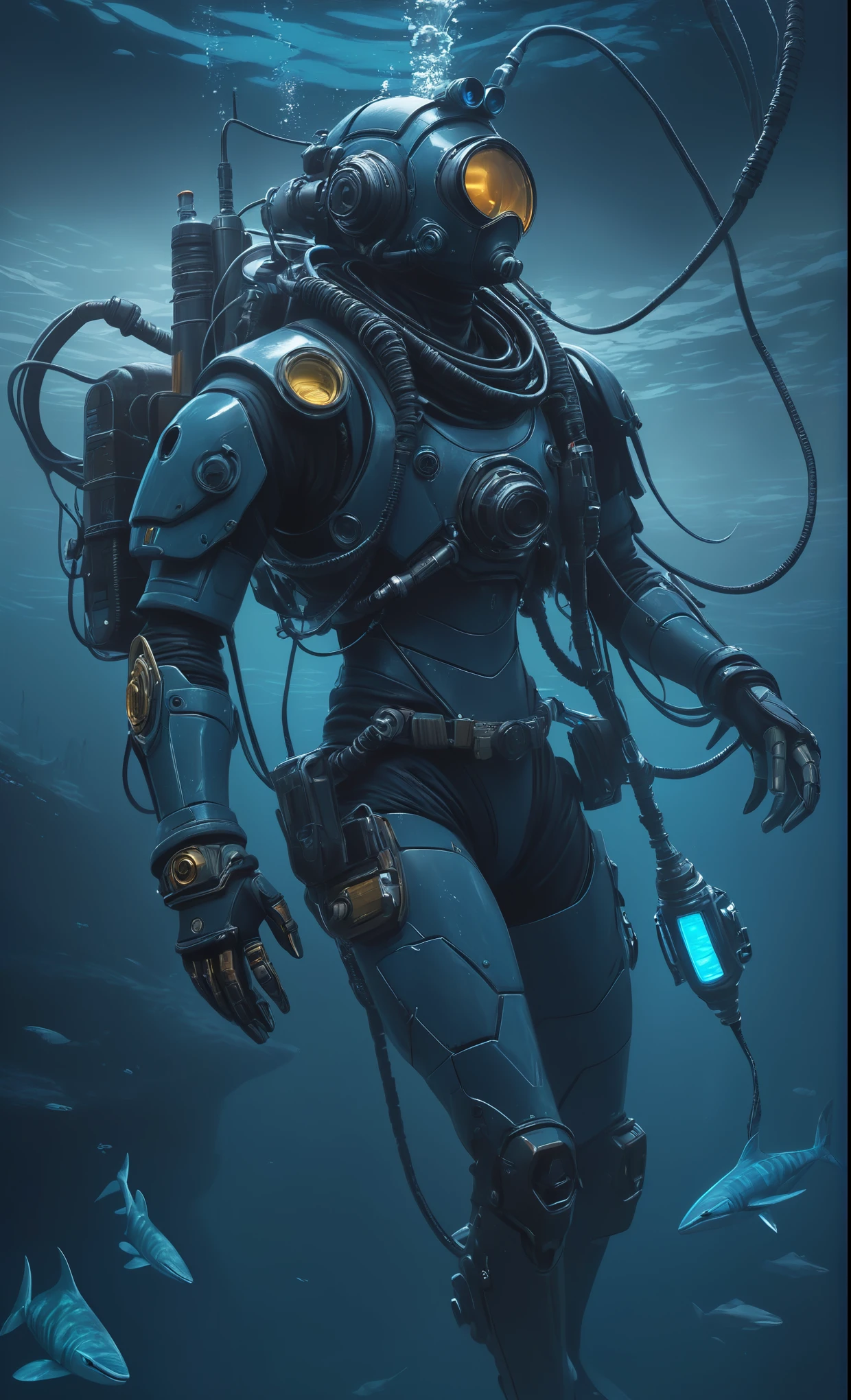 Nazare Subnautica vol.2 - New Nazare, by Luis Duarte, Nanopunk, blue shading, Nazare style, Element Water, Mythpunk, Graphic Interface, Space Art, Sci-Fic Art, Dark Influence, NijiExpress 3D v3, Kinetic Art, Datanoshing, Oilpainting, Ink v3, Splash style, Abstract Art, Abstract Tech, Cyber Tech Elements, Futuristic, Epic style, Illustrated v3, Deco Influence, AirBrush style, drawing