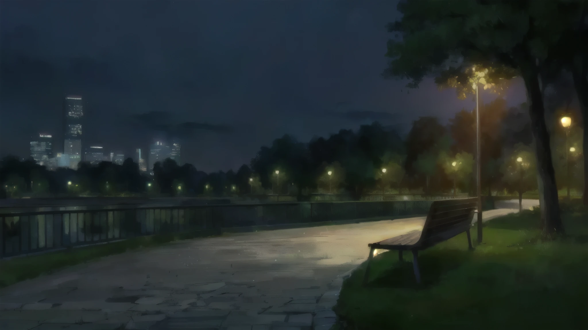 (masterpiece), best quality, CG 4k, simple background, dark tone, only street lamp, (night time), sidewalk with forest on side, a painting of a pathway in a park with a lamp post, anime background art, anime background, anime scenery, beautiful anime scenery, anime movie background, beautiful anime scene, anime scene, hd anime cityscape, anime scenery concept art, park background, anime style cityscape, Tokyo city, forest city streets behind her