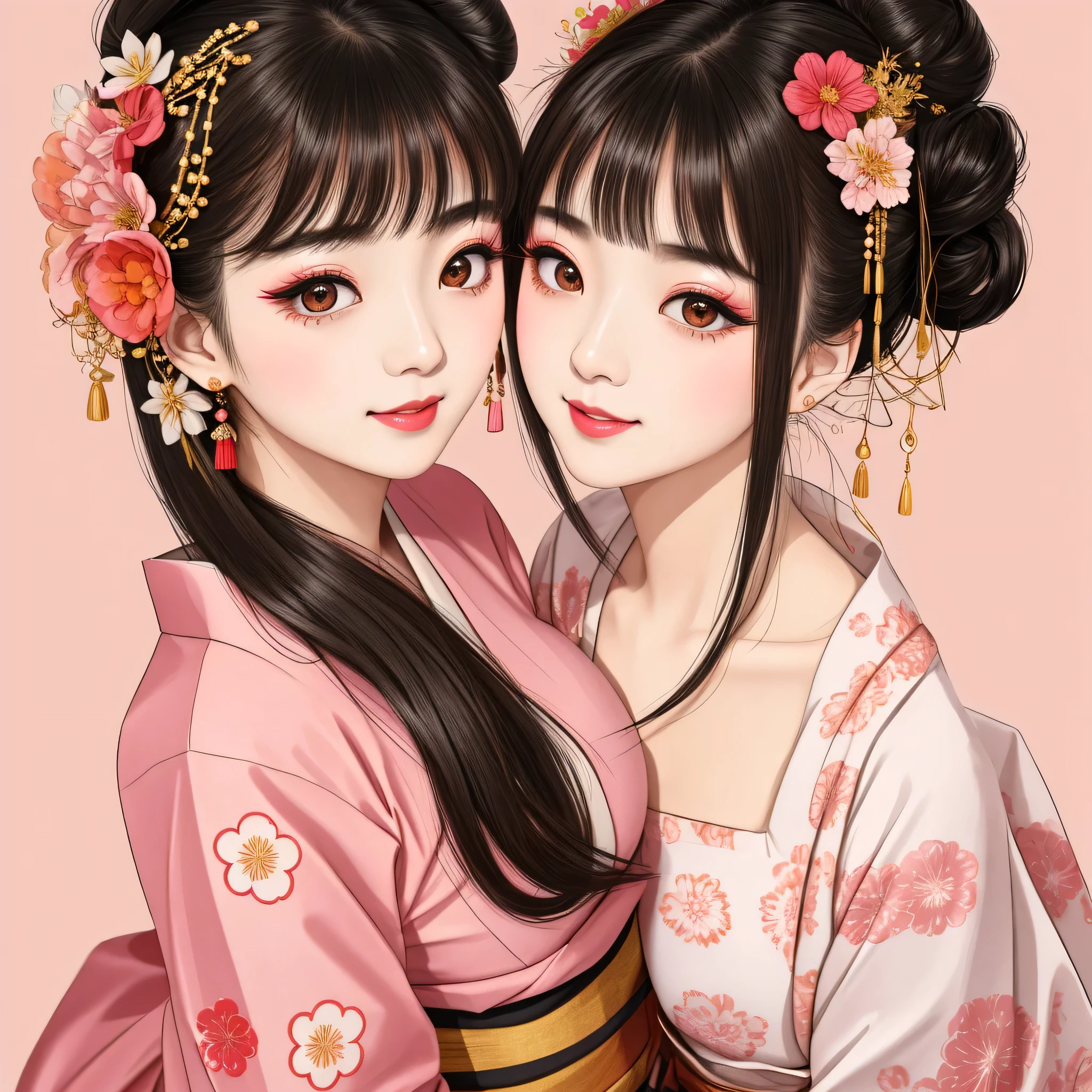 Each has a different expression2People and sisters、(2 girls)、⦅Dancing traditional arts with grace)、((Big Breasts、Small Face、Not exposed))、highest quality、masterpiece、(Black Hair、Bun Hair)、Brown Eyes、⦅Wide angle、Angle from above the waist、Pause on the magazine cover、Their gazes are different, gazing into the distance⦆、(8K High Quality、masterpiece、High resolution、Realistic and beautiful light and shadow、(highest quality)、(High Resolution)、(Very delicate and beautiful)、(Beautiful 8k face)、(With a smile、Beautiful eyes)、(Clear skin)、(Soft hair)、(8Head to Body)、(A Japanese style yukata kimono with red, pink and orange floral patterns on a white background, interspersed with gold powder、Wearing a yukata2Beautiful Japanese girls)、((Tanabata decoration background))、((Small Face))、(arms up)、Thin and small nose、(Red lipstick)、(Make your cheeks red)、(Glossy skin)、((Ink painting style))、Very thin eyebrows、Overall ultra-high image quality、(She is wearing maiko-style makeup.)、Whitening、Long and beautiful eyelashes、Glowing Skin、(Red cheeks),Straight nose、masterpiece、highest quality、whole body、 Eyebrows visible through hair、Bun Hair、Grin、Gal、Gal、Viewer's Eyes、Plaid、Stylish、woman、fine、Pause、
Waiting to start