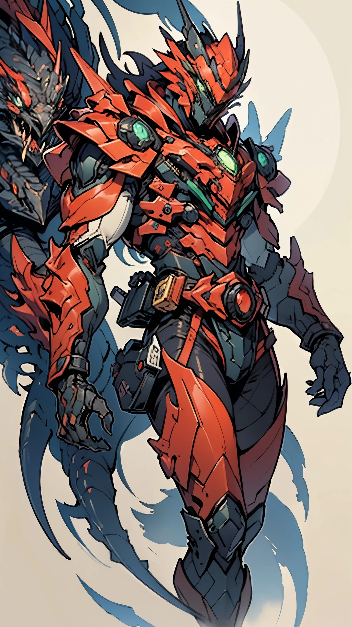 A man wearing a full-face helmet, a fantasy-style biomecha armored combat suit, green eyes, a composite layered chest armor, fully enclosed shoulder guards, matching arm and leg guards, the belt is adorned with dragon claw grasping orbs, primarily black with red accents, the design balances heavy with agility, a high-tech biological armor, concept inspired by dragons,stand on the top of a skyscraper in a futuristic sci-fi city, this character embodies a finely crafted fantasy-surreal style armored hero in anime style, exquisite and mature manga art style, ((male:1.5, element, plasma, energy)), metallic, real texture material, dramatic, high definition, best quality, highres, ultra-detailed, ultra-fine painting, extremely delicate, professional, perfect body proportions, golden ratio, anatomically correct, symmetrical face, extremely detailed eyes and face, high quality eyes, creativity, RAW photo, UHD, 32k, Natural light, cinematic lighting, masterpiece-anatomy-perfect, masterpiece:1.5