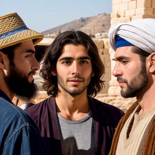 Judaean men gathered, focusing on faces.
