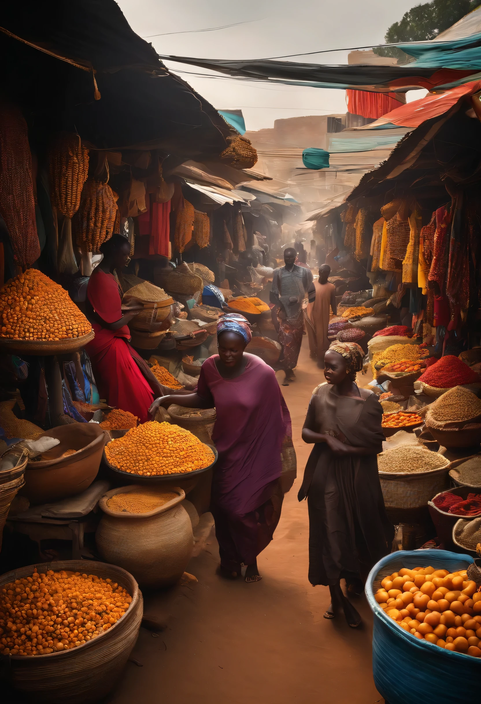 African Market、Lively、Lots of people、photograph、delicate、Real、