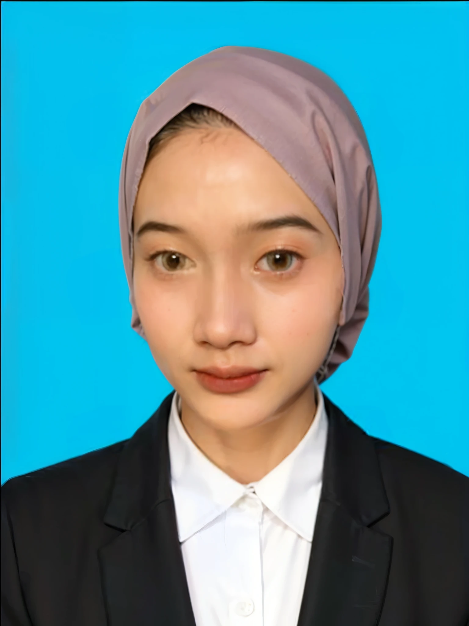 Portrait of a girl, wearing a blazer, wearing hijab, (highly detailed face:1.4) (smile:0.7) (background inside dark, moody, private study:1.3) POV, by lee jeffries, nikon d850, film stock photograph ,4 kodak portra 400 ,camera f1.6 lens ,rich colors ,hyper realistic ,lifelike texture, dramatic lighting , cinestill 800
