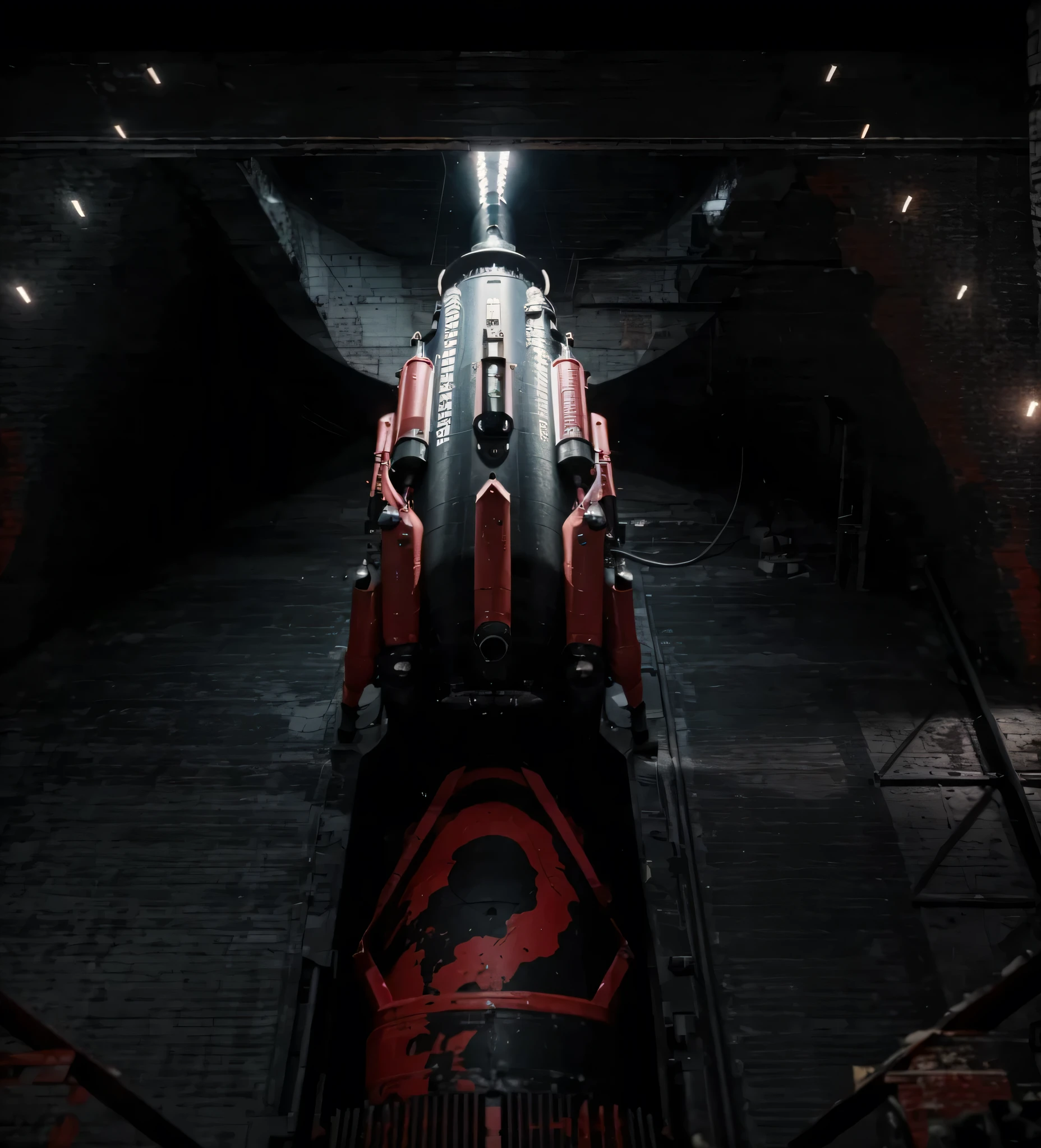 huge intercontinental missile inside an underground missile silo, has a transparent compartment filled with green liquid, painted black with red details, greenish haze, 4k, ultra detailed image, realistic, very detailed, perfect composition, splendid, intricately detailed, incredibly detailed , art photography 8k, hyper detailed , Masterpiece, ultra detailed, hyper realistic, 4k, ultra detailed image, realistic, highly detailed, perfect composition, splendid, intricately detailed, incredibly detailed, Artistic photography in 8k, hyper detailed