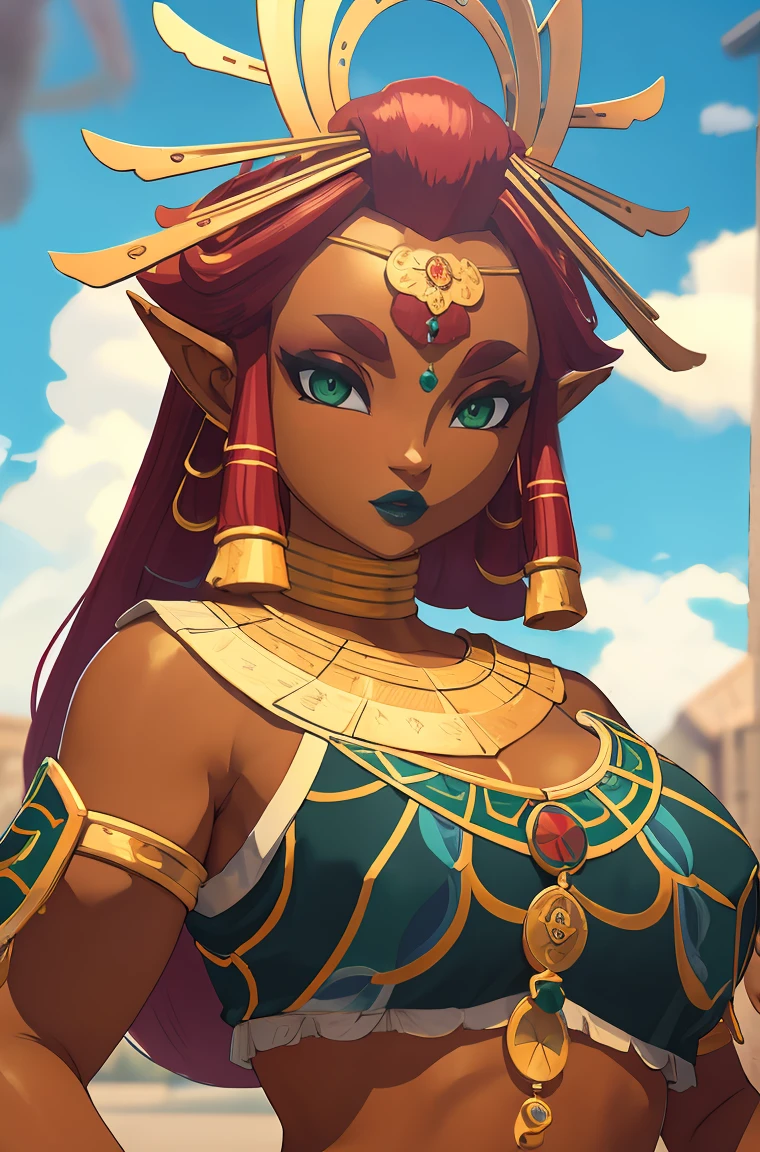 Big breasts, green eyes, dark blue lips, Riju