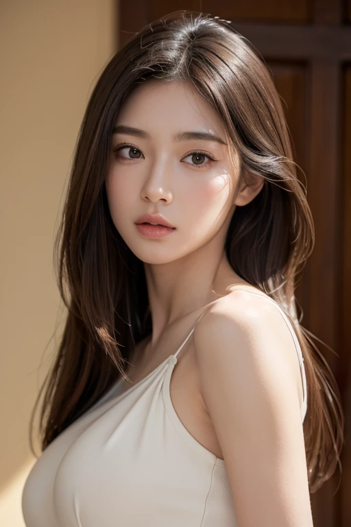(masterpiece:1.4), (8k, photorealistic, RAW photo, best quality: 1.4), japanese, (1girl), beautiful face, (realistic face:1.4), (high detailed hair:1.3), beautiful hairstyle, realistic eyes, beautiful detailed eyes, (realistic skin:1.3), beautiful skin, attractive, ultra high res, ultra realistic, highly detailed, golden ratio, (detailed face:1.4), (realistic medium breasts:1.4), (braless:1.4), perky_nipples,
