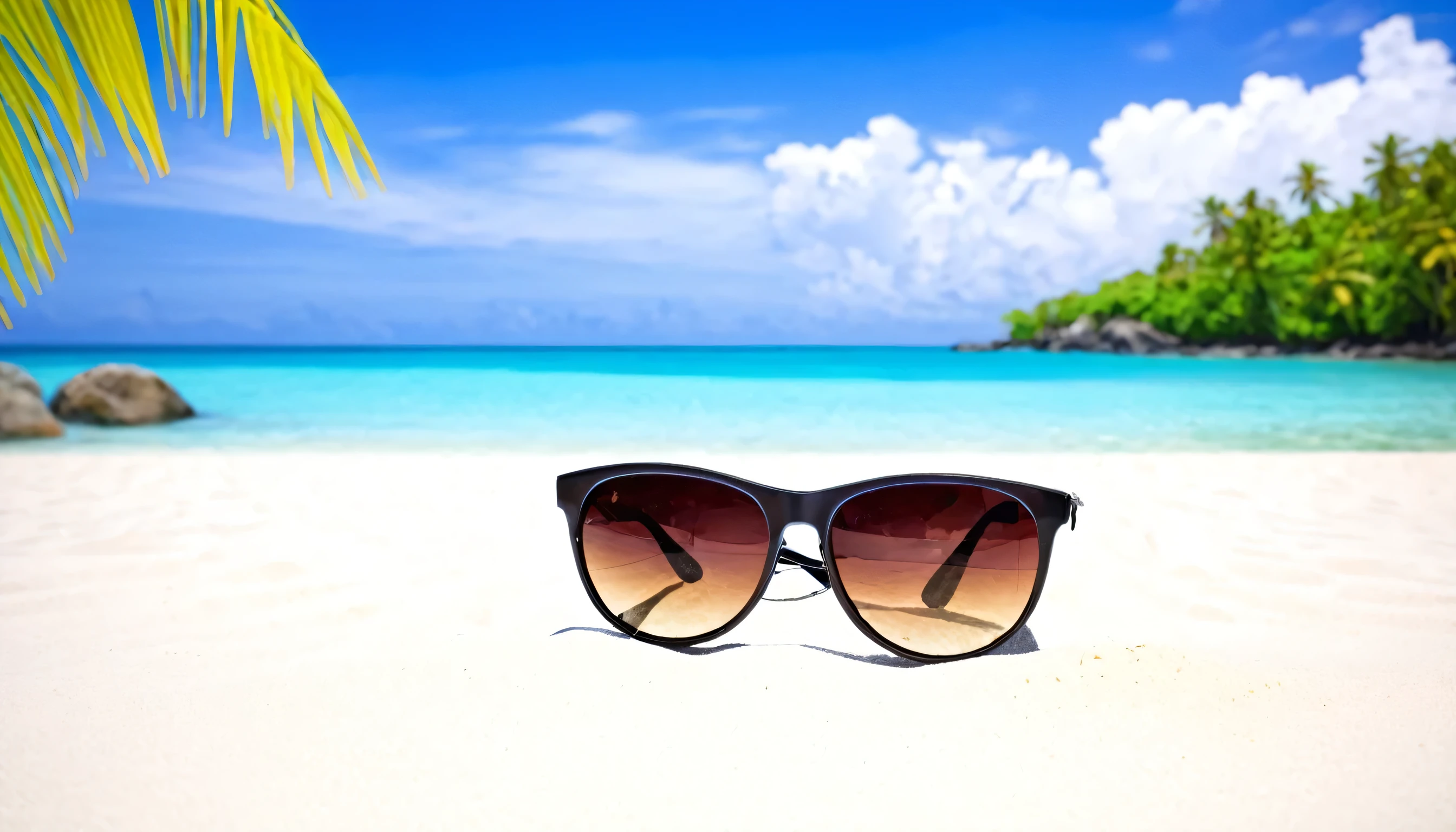 Coconut and sunglasses on the tropical beach, summer vacation concept