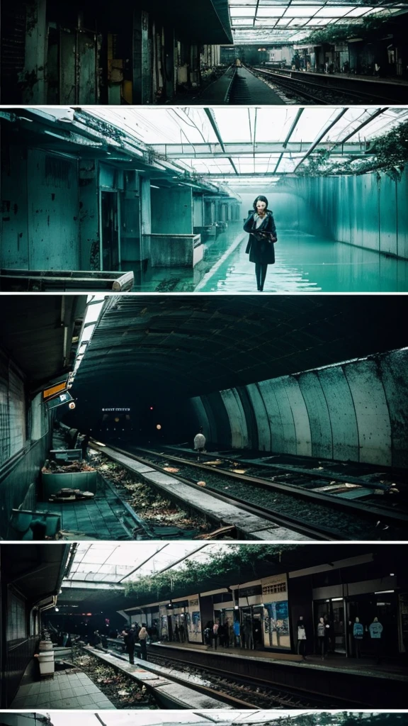In the water,subway,moss,Showa,Collapse,Devastation,Inside the ruins,Glasses,Women,adventure,Black and White,
