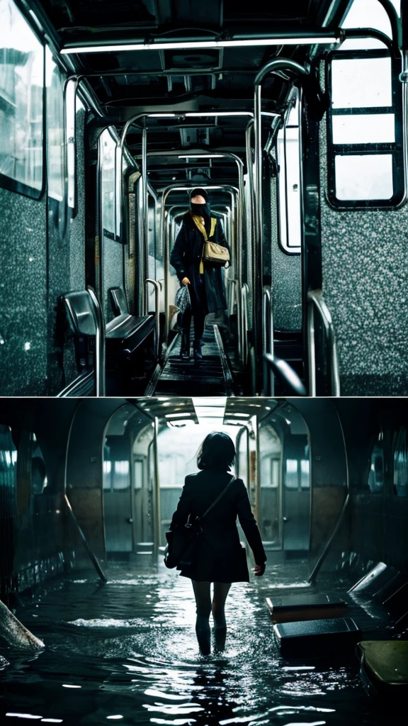 In the water,subway,moss,Showa,Collapse,Devastation,Inside the ruins,Glasses,Women,adventure,Black and White,
