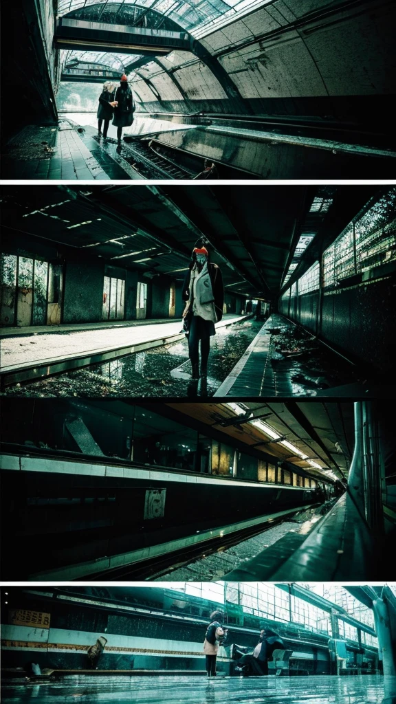 In the water,subway,moss,Showa,Collapse,Devastation,Inside the ruins,Glasses,Women,adventure,Black and White,