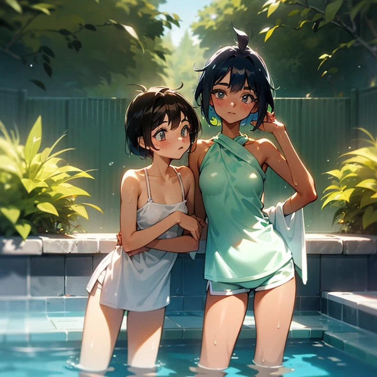 Cool girl、Boyish Girl、Sporty、tits、Wet and transparent、halter neck camisole snd Underwear is visible、I have a towel、Wet、oil、slimy、Pixie Cut、black hair color、Shorts、
、high school girl、Gal、Dark brown skin、garden、Pool、tall、Slender beauty、Curved waist、Beautiful clavicle、