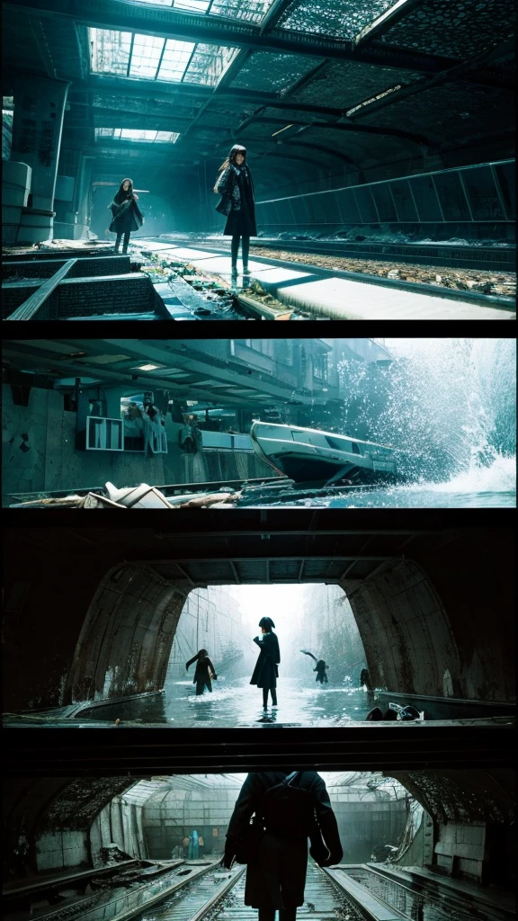 In the water,subway,moss,Showa,Collapse,Devastation,Inside the ruins,Glasses,Women,adventure,Black and White,
