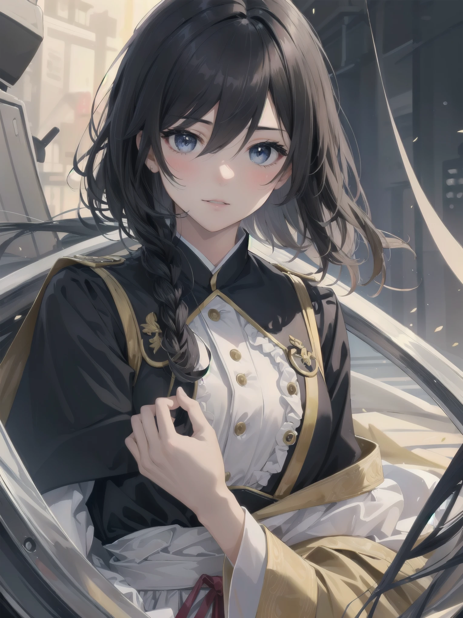 (((( top quality, masterpiece )))), ultra-detailed illustrations, realistic skin texture, depth of detail and overwhelming amount of writing,
BREAK.
One girl, solo, ta, only daughter of a marquise, Japanese, complex, detailed and realistic face, super beautiful, super model body,
BREAK.
Black hair, one-length bob cut in front, braided, hair between eyes, perfect and complex eyes,
BREAK.
Luxury goods brand uniform, lovely, intricate and stylish uniform,
BREAK.
Kawaii, blush, downcast expression, burst of laughter, looking at you with luminous eyes, captivating with mocking gestures,
BREAK.
Backgrounds in various places and scenes, diverse crowd, overwhelming amount of writing, cute girls of uneven ages,
BREAK.
Film scene, model shoot, professional light source, bold model