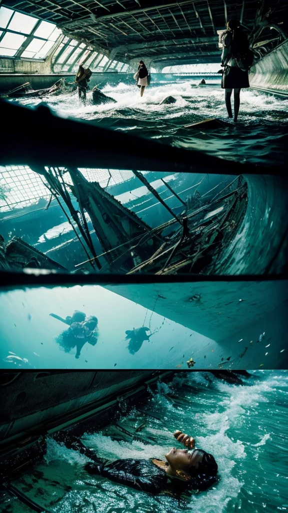 In the water,subway,moss,Showa,Collapse,Devastation,Inside the ruins,Glasses,Women,adventure,Black and White,