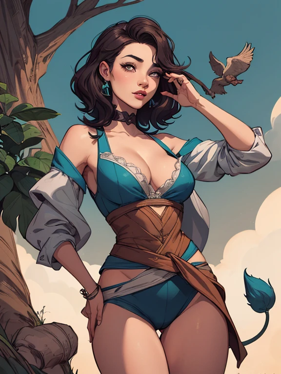 Female character in cartoon style Digital art style illustration Cartoon image of a woman .Ilustra??o estilo desenho animado, estilo de arte dos desenhos animados, Ella Purnel lestilo Cartoon style digital illustration artgerm style cartoon art style, digital illustration style, design de personagens altamente detalhado, arte digital detalhada coragem, Forest fan art, Design de personagens de retrato, beautiful digital illustration, retrato de alta qualidade, Arte em quadrinhos, mulher jovem cabelo com transas lindas . Beautiful lined eyes Medium large bust and wonderful sexy clothes. image expression of sexual desire from the waist to the illustration Ella Purnellstyle Cartoon style digital illustration artgerm style