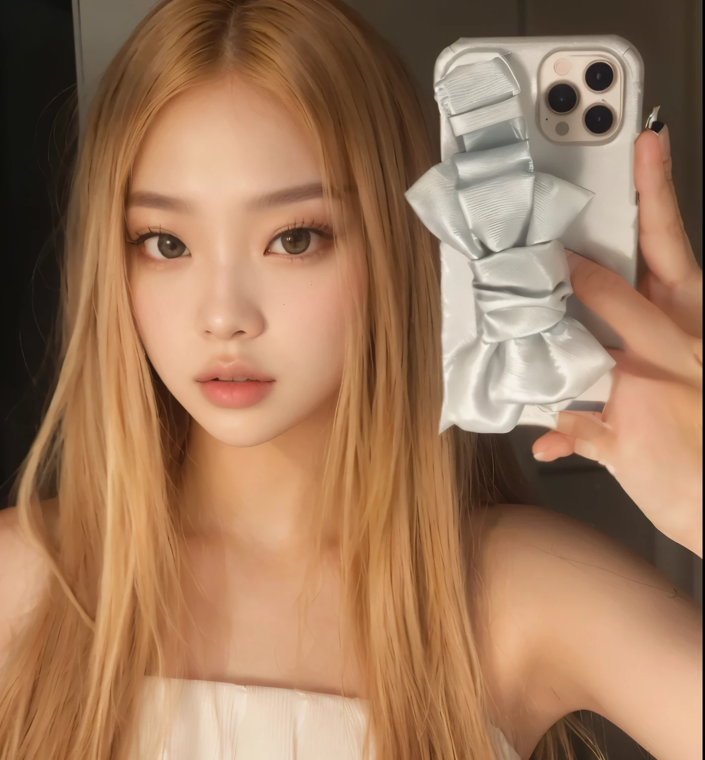 a closeup of a person holding a cell phone in front of a mirror, parque roseanne de blackpink, Jennie rosa negra, Lalisa Manoban de Blackpink, jossi de blackpink, iphone autofoto, Lalisa Manobal, 8k autofoto photograph, portrait of jossi de blackpink, cl, ulzzang, bella delfina, autofoto, heonhwa choe