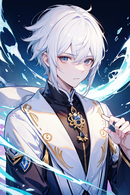 Make a man with white hair using Cyro vision from Genshin
