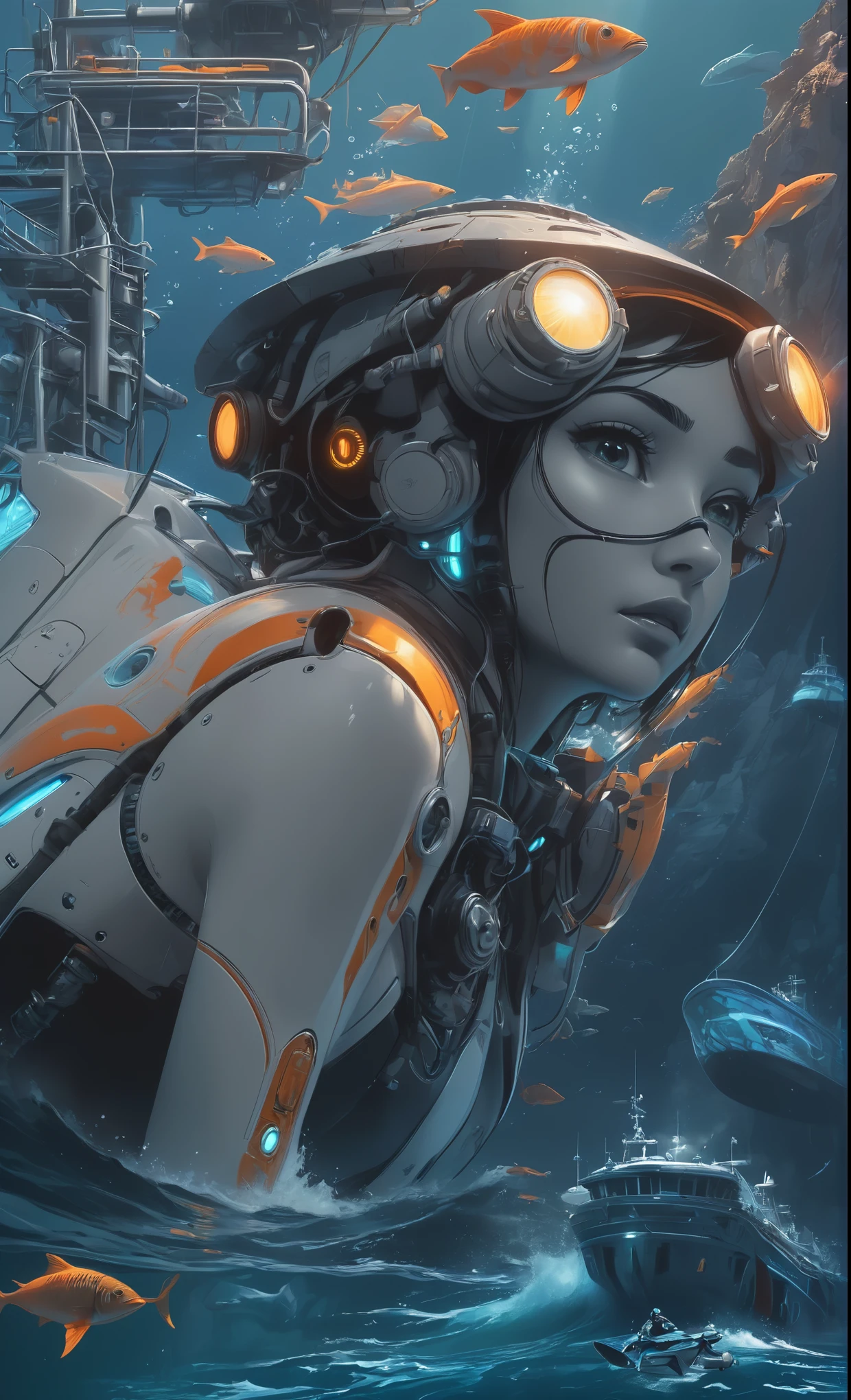 Nazare Subnautica vol.2 - New Nazare, by Luis Duarte, Nanopunk, blue shading, Nazare style, Element Water, Mythpunk, Graphic Interface, Space Art, Sci-Fic Art, Dark Influence, NijiExpress 3D v3, Kinetic Art, Datanoshing, Oilpainting, Ink v3, Splash style, Abstract Art, Abstract Tech, Cyber Tech Elements, Futuristic, Epic style, Illustrated v3, Deco Influence, AirBrush style, drawing