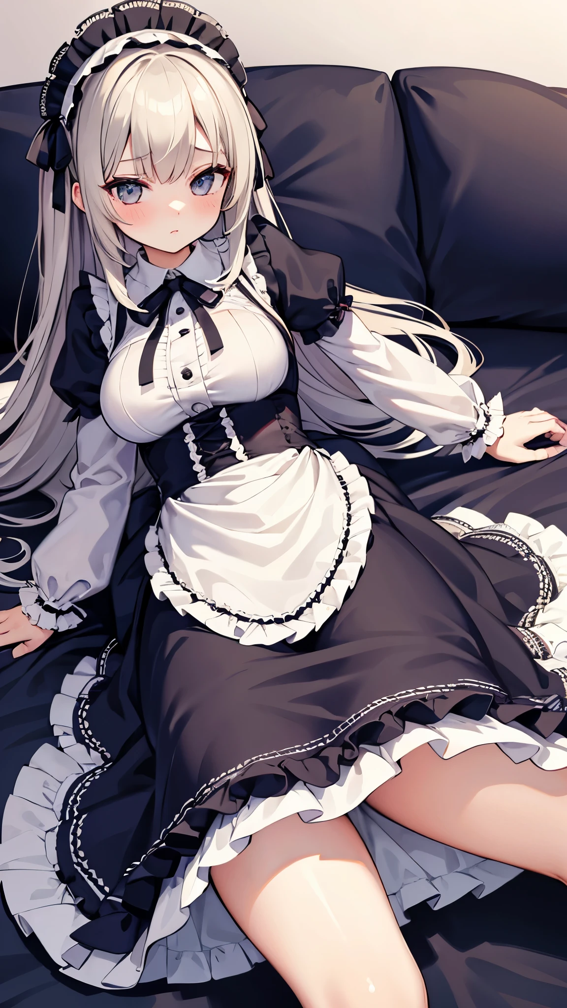 Spread your legs、Large Breasts, A girl with delicate features wearing a cute Lolita dress