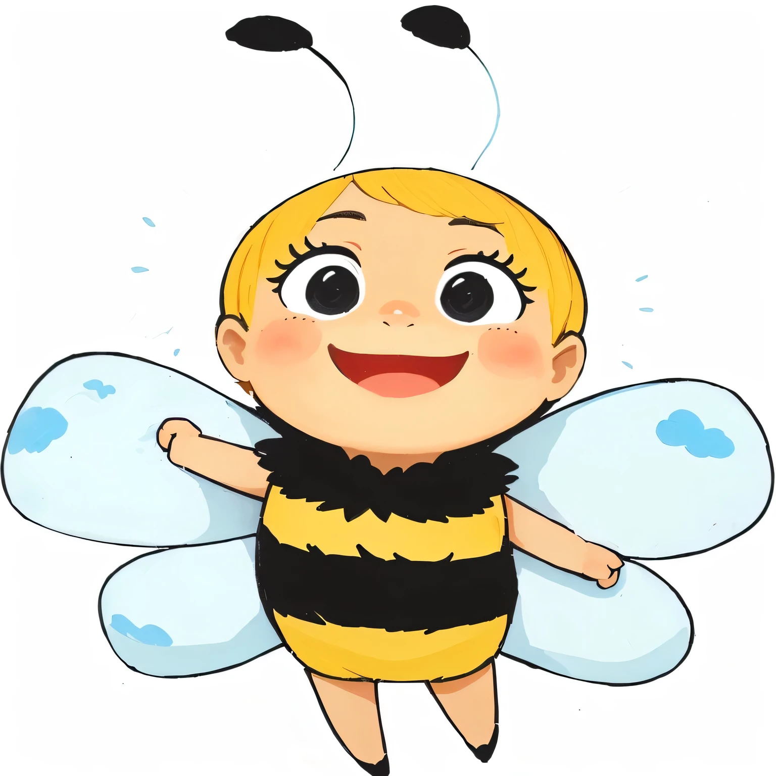 abelha rainha sorrindo,  rosto amarelo, children\'s book drawing, childrenbook illustration, book portrait, traditional art, kids book illustration, children's book illustration, children’s book illustration
