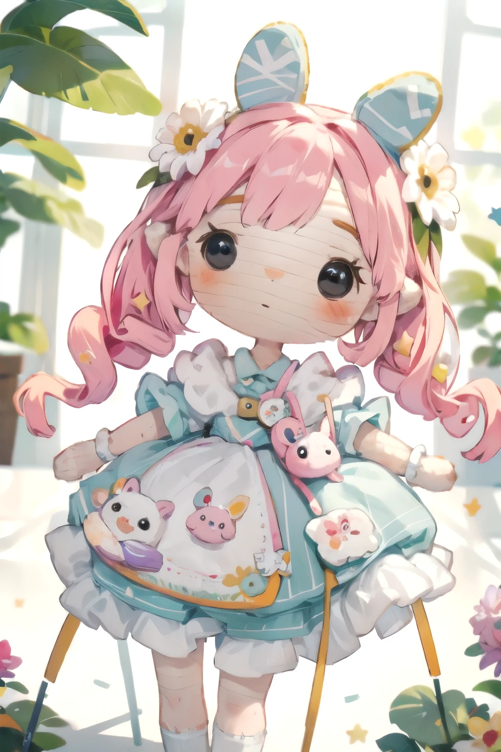 A dreamlike collaboration between a cute rabbit and a 、Girls in vibrant colors