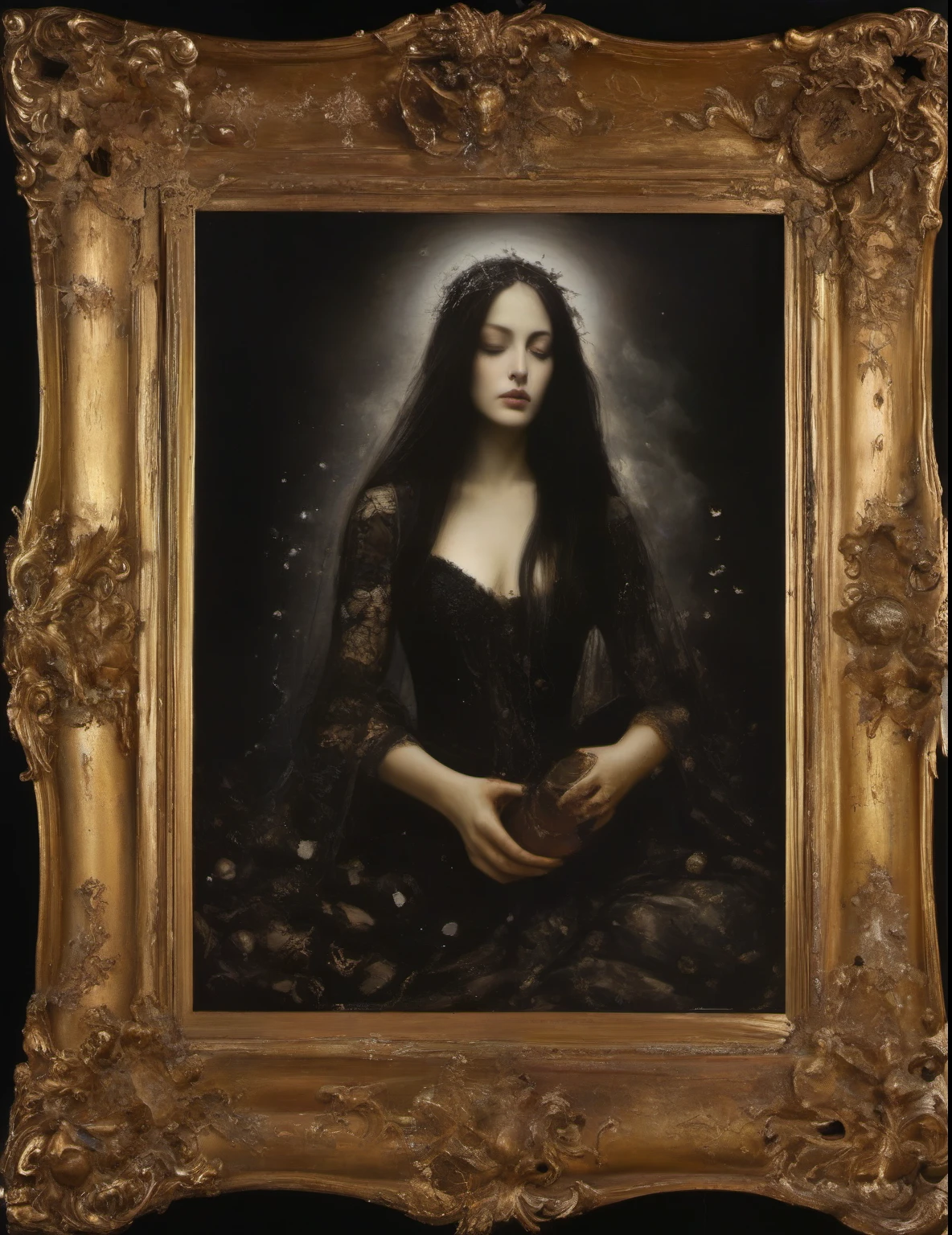 James Gurney, Surrealist art , dream-like, Mysterious, Provocative, symbolic, Complex, detailed,, (Gothic but very beautiful:1.4), (masterpiece, highest quality:1.4) , Nicola Samori Style, Gothic ornament frame