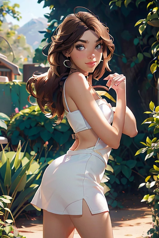Mujer, gran trasero, tanga, cuclillas, anime, crop top, tacones