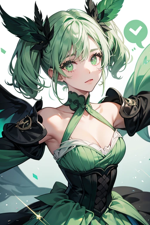 she is mint green with darker green spots and a dark green. She has a dark green and two white eyes with black pupils. SPARKLE; GLITTER