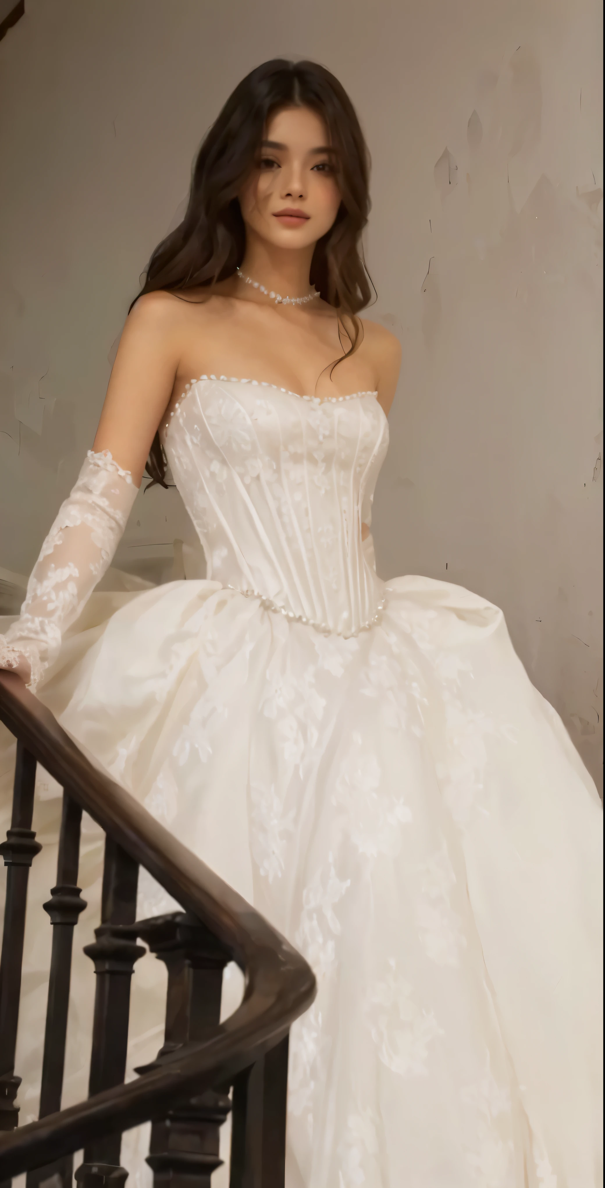 arafed woman in a vestido de casamento sitting on a staircase, dressed lindo vestido, wearing a vestido de casamento, tule e renda, vestido de casamento, elegant espartilho, extravagant dress, lindo vestido, vestido intricado, gracioso e elegante, elegante e gracioso, romantic dress, espartilho, elegante intrincado, vestido real branco, beautiful vestido de casamento, complexo e elegante