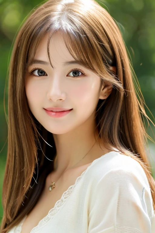 (((8ｋ,Attention to detail,Attention to detail、highest quality，masterpiece,Attention to detail,))),RAW Photos & Realistic atmosphere,beautiful黒い瞳,Mouth Details,Glossy Lips,Thin eyebrows,beautiful Eyes、Soft white skin that shines in every detail、彼女の深い黒色の目はとてもbeautifulです, とてもbeautiful顔,とてもbeautiful顔、A vivid face,beautiful, Glowing Lips,beautiful Eyebrows,Infinite Reality, Realistic Young Gravure Idol,Very cute woman , Young Gravure Idol, Young Gravure Idol, とても美しくてかわいいbeautiful 21 year old 美女,Incredibly beautiful and elegant，beautiful 21 year old 美女,Natural soft light,A little brown hair，（Shiny Hair,,beautiful and kind eyes：1.5）,A kind smile,Shapely breasts,Medium Long Hair,beautiful posture,No makeup,Watching the Future,