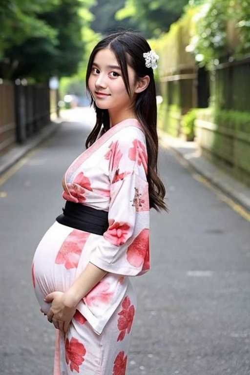  japanese girl pregnant with twins and wearing kimono
