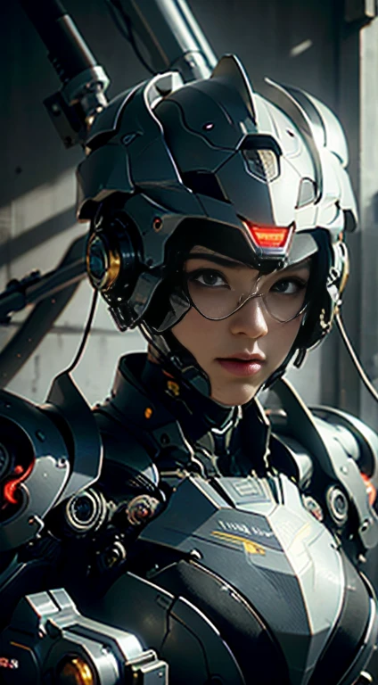 Textured skin, Super Detail, high details, High quality, Best Quality, hight resolution, 1080p, hard disk, a beauty,She wears a futuristic yellow war machine mech with weapons built into her entire body(War Machine) realistic portrait 8k,