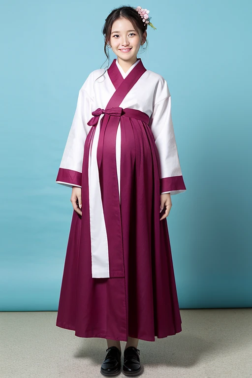 13 years old korean girl pregnant wearing hanbok full body
