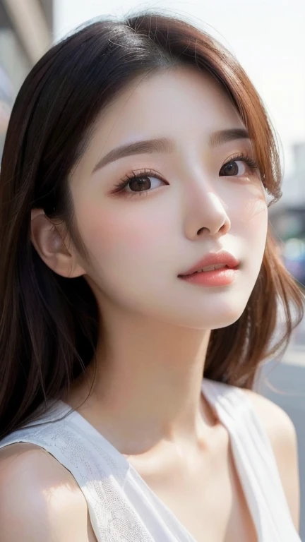 Close-up of a long-haired woman wearing a white top, Young and adorable Korean face, Beautiful young Korean woman, Korean facial features, Beautiful Korean Women, Beautiful aesthetic face, Girl cute beautiful face, Beautiful and delicate face, Gorgeous Young Korean Woman, Beautiful Asian Faces, Popular Korean makeup, Popular Korean makeup, Korean Girls, Beautiful Japanese girl face