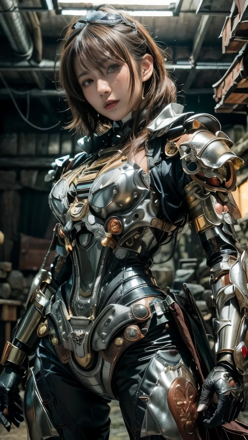 (masterpiece, best quality:1.2), (8k uhd, 16k, 32k, ultra high res), (photorealistic:1.37), (RAW photo), ultimate-realistic, ultimate-realistic details, ultimate-realistic texture, ultimate-intricate details, ultimate-realistic lighting, ultimate-realistic shadow, 1 japanese girl, ultimate-cute face, ultimate-RAW skin, ultimate-realistic eyes, (mechanical:1.4), (armor), full body, wide shot