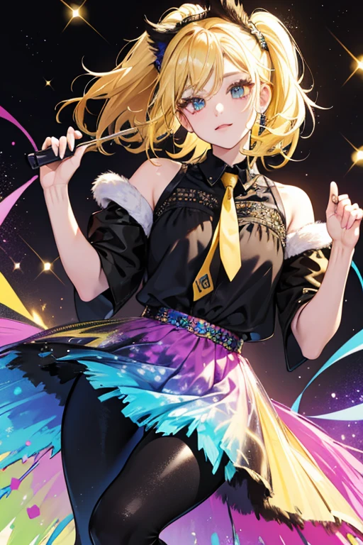 Lindi has yellow fur and blonde hair. Her eyes are black with black eyelashes. Her usual outfit is consisted of a tie-dye shirt, blue tutu and colored leggings. SPARKLE; GLITTER