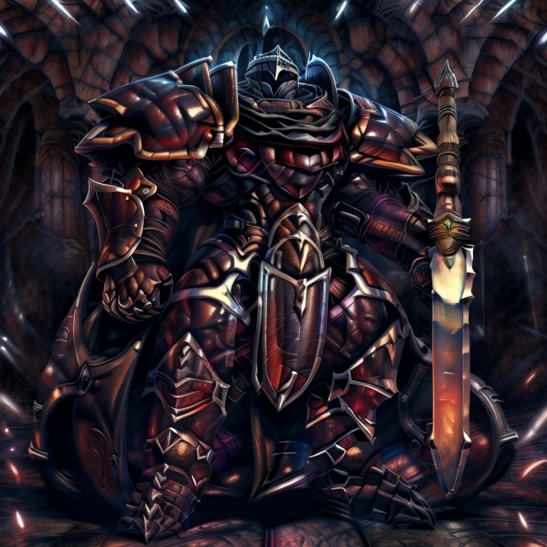 (masterpiece, best quality, detailed:1.2) (Pokémon) LUCARIO, detailed full body, a knight's mechanical armor, glowing wide and heavy armor, wears full body armor. massive muscles, huge pecs, chiseled abs, huge pectorals, exaggeratedly huge muscles. wearing a cloak. unusually developed muscular body big muscle, pecs, triceps, traps, waist narrow, unusually developed muscular body, Dark knight, BlackKnight_fe, The claws are sharp, Sharp teeth, He wears a black cloak on his back. Has a long sword,