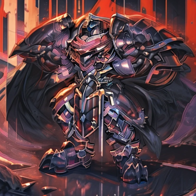 (masterpiece, best quality, detailed:1.2) detailed full body, a knight's mechanical armor, glowing wide and heavy armor, wears full body armor. massive muscles, huge pecs, chiseled abs, huge pectorals, exaggeratedly huge muscles. wearing a cloak. unusually developed muscular body big muscle, pecs, triceps, traps, waist narrow, unusually developed muscular body, Dark knight,
BlackKnight_fe, The claws are sharp,
Sharp teeth, gigantic muscles