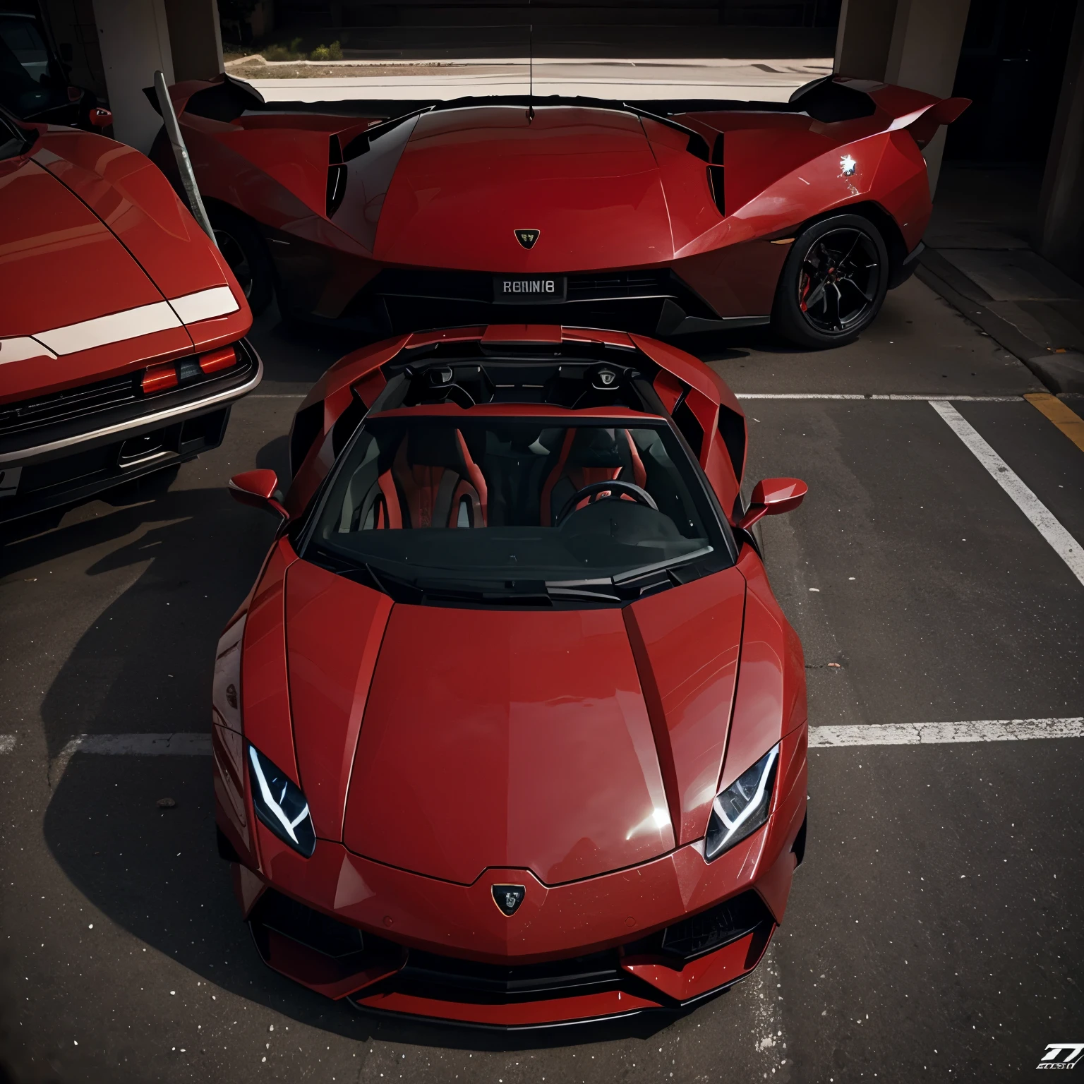 A boys drive a lamborghini red car and there is zentry word in the car