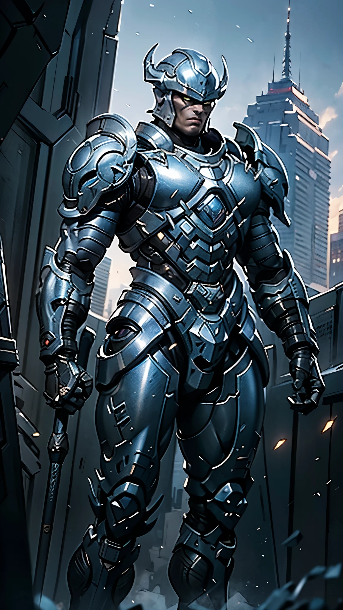 A man wearing a full-face helmet, a fantasy-style biomecha armored combat suit, green eyes, a composite layered chest armor, fully enclosed shoulder guards, matching arm and leg guards, the belt is adorned with dragon claw grasping orbs, primarily black with red accents, the design balances heavy with agility, a high-tech biological armor, concept inspired by dragons,stand on the top of a skyscraper in a futuristic sci-fi city, this character embodies a finely crafted fantasy-surreal style armored hero in anime style, exquisite and mature manga art style, ((male:1.5, element, plasma, energy)), metallic, real texture material, dramatic, high definition, best quality, highres, ultra-detailed, ultra-fine painting, extremely delicate, professional, perfect body proportions, golden ratio, anatomically correct, symmetrical face, extremely detailed eyes and face, high quality eyes, creativity, RAW photo, UHD, 32k, Natural light, cinematic lighting, masterpiece-anatomy-perfect, masterpiece:1.5